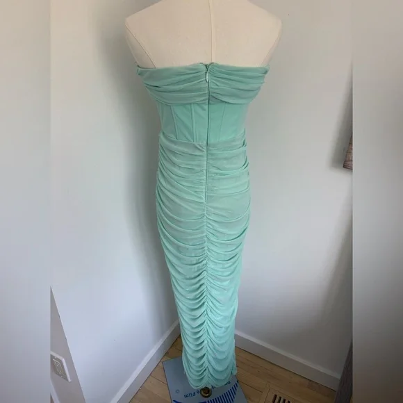 Rare London Chic Mint Green Strapless Dress with Sleek Fit - Picture 3 of 6